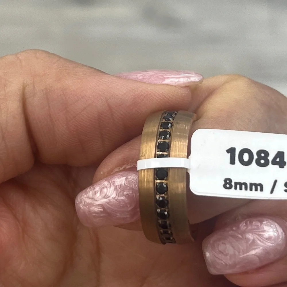 New 8mm Black CZ black gold plated Eternity Tungsten Wedding Band Ring